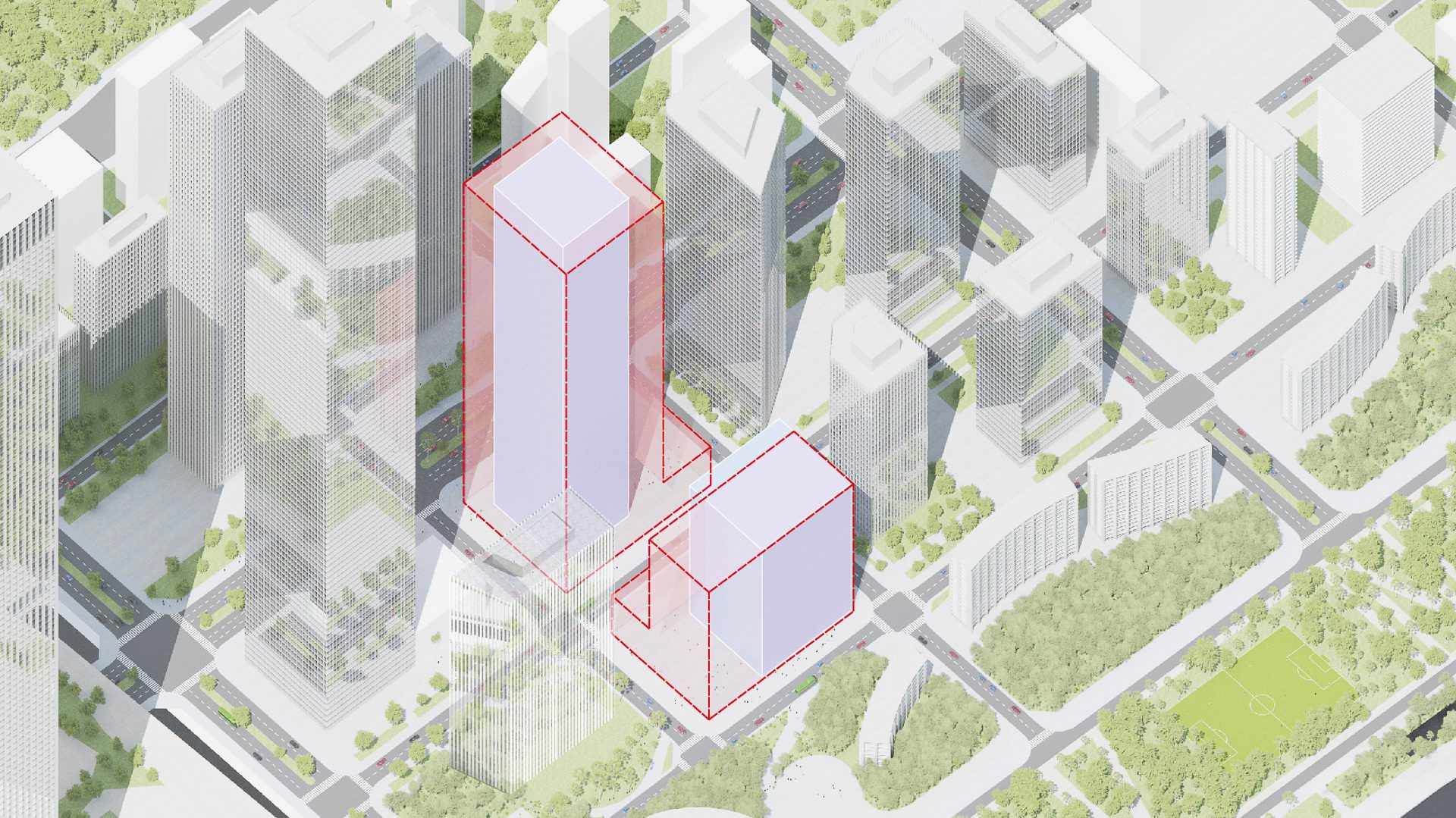 万科新总部三维城市 (Vanke 3d City)概念 原始的双塔设计方案