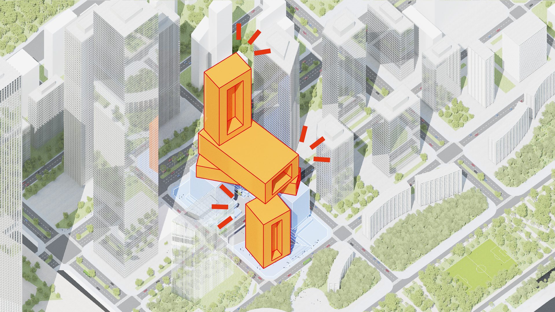 万科新总部三维城市 (Vanke 3d City)概念 建筑进行开口